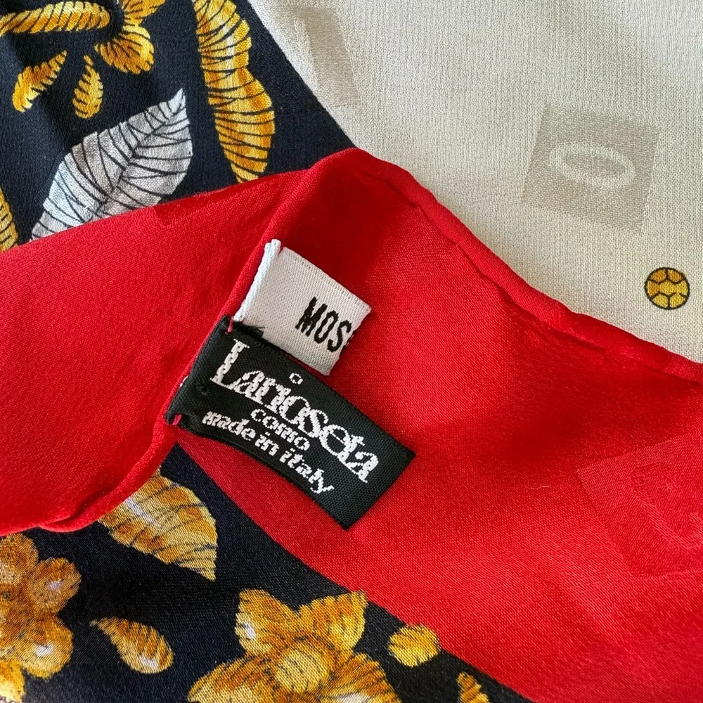 Moschino Red, Black, and Gold Floral Scarf